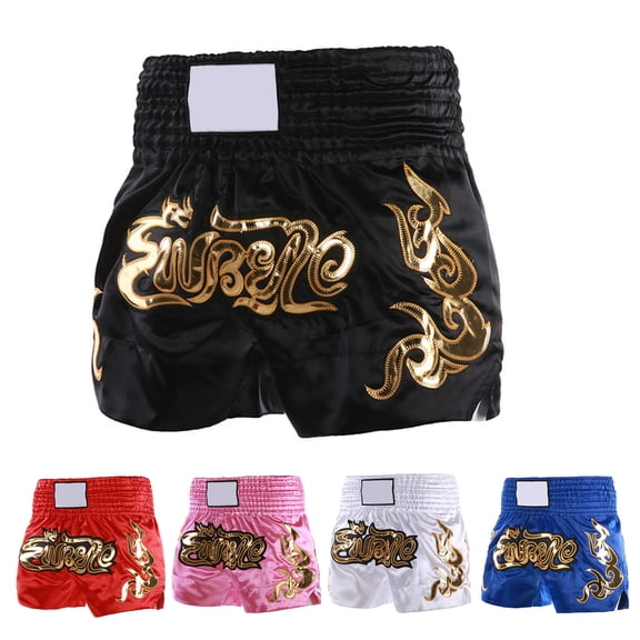 Joernso Muay Thai Boxing Shorts Women Men Training Fighting Kickboxing Trunks Wide Elastic Waistband Embroidery Pattern Boxing Shorts
