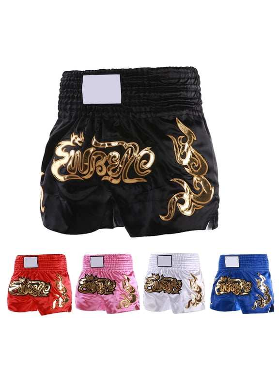 Muay Thai Boxing Shorts Women Men Training Fighting Kickboxing Trunks Wide Elastic Waistband Embroidery Pattern Boxing Shorts