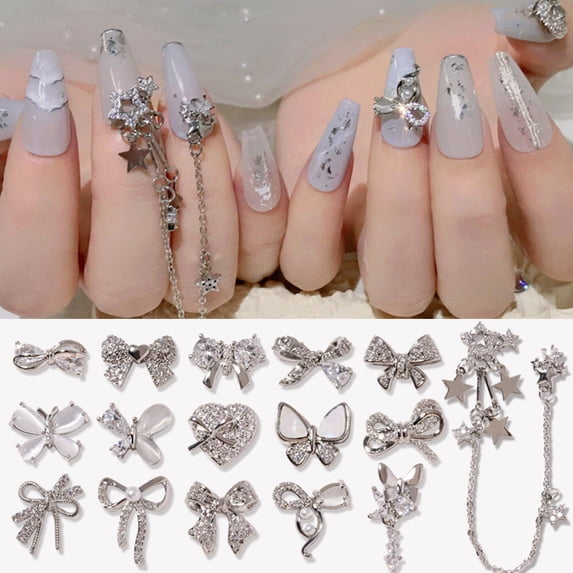 Joernso Nail Ornament Easily Sticking DIY Glitter Bows Nail Manicure Craft Ornaments for Beauty