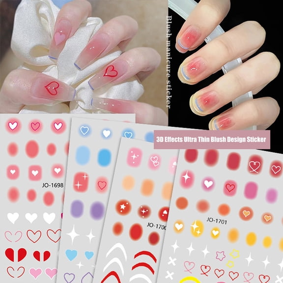 Joernso Nail Sticker Romantic 3D Effects Ultra Thin Blush Design Sticker Pink Heart Love Transfer for Girl