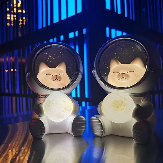 Joernso Night Light Nice-looking High Simulated Resin Lovely Cat Astronaut Desk Lamp for Office