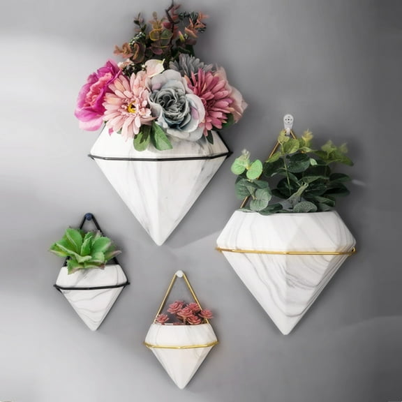 Joernso Plant Pot Geometric Shape Decorative Ceramic Wall Mounted Flowerpot for Home