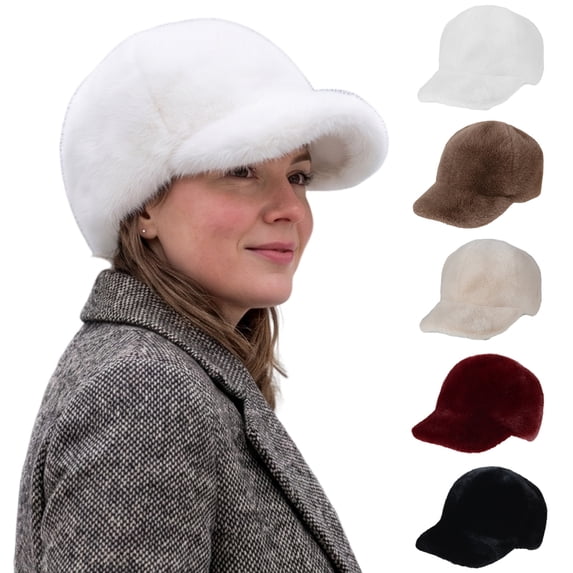 Joernso Plush Fuzzy Faux Fur Baseball Cap for Men Women, Fluffy Winter Warm Baseball Cap, Adjustable Unisex Curved Brim Hat for Cold Weather
