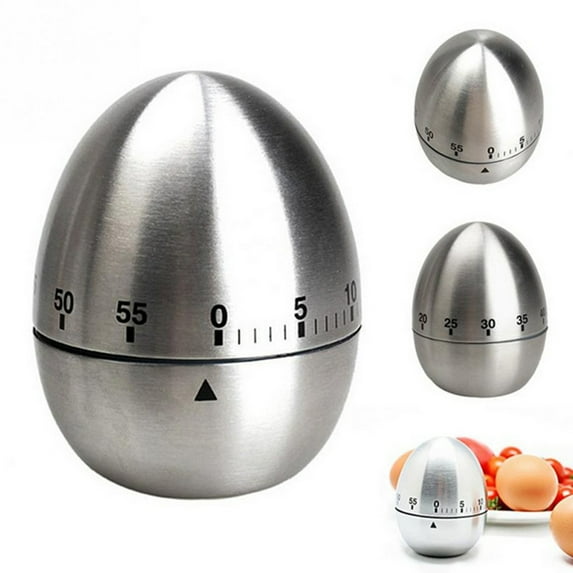 Joernso Portable Metal Timer Attractive Stainless Steel Anti-slip Bottom 60 Minutes Egg-shaped Manual Reminder for Home
