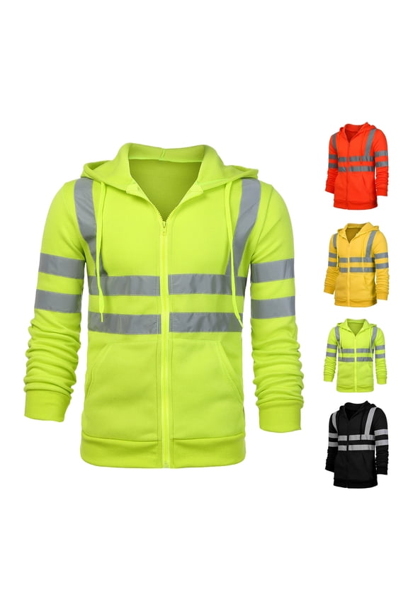 Reflective Safety Hoodie 360 Degree Reflective Zones High Visibility Quick Dry Long Sleeves Outdoor Construction Worker Top for Night Shift Running Biking