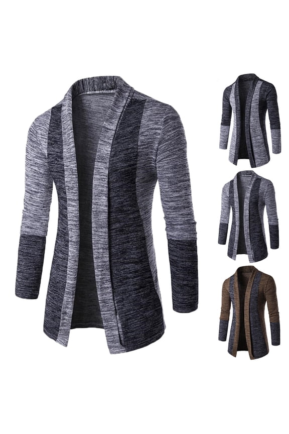 Retro Men Patchwork Long Sleeve Slim Fit Knitted Sweater Cardigan Coat Outwear