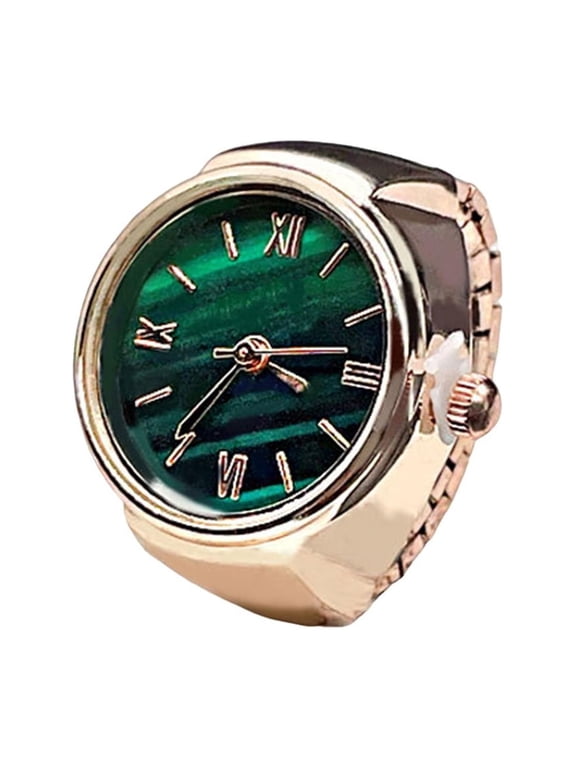 Round Green Dial Ring Watch Elastic Stainless Steel Band Elegant Men Women Couple Watch Finger Ring Birthday Gift Fashion Accessories