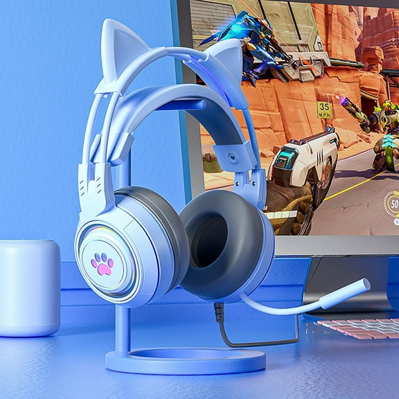 Joernso SY-G25 Wired Headphone Sensitive Noise Reduction Detachable Cat Ears 3.5mm USB Omnidirectional Gaming Headset for Laptop