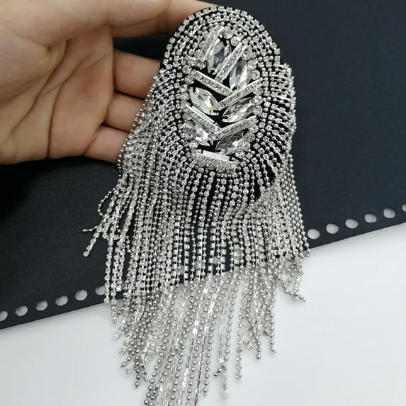 Joernso Shoulder Brooch Tassels Rhinestones Jewelry Handmade Shiny Epaulet Clothes Decor