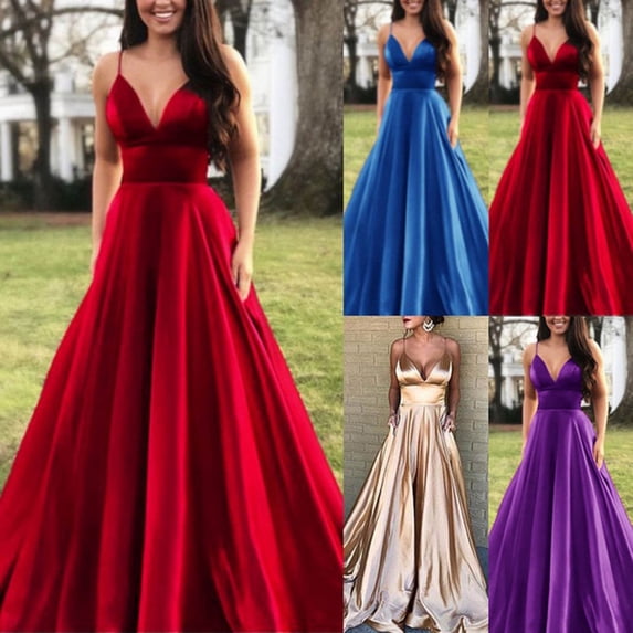 Joernso Sling Dress High Waist V Neck All-match Adjustable Strap Party Dress for Banquet