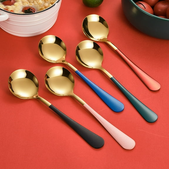 Joernso Soup Spoons Anti-rust Easy to Clean Stainless Steel Colorful Multi-purpose Dinner Spoons for Kitchen