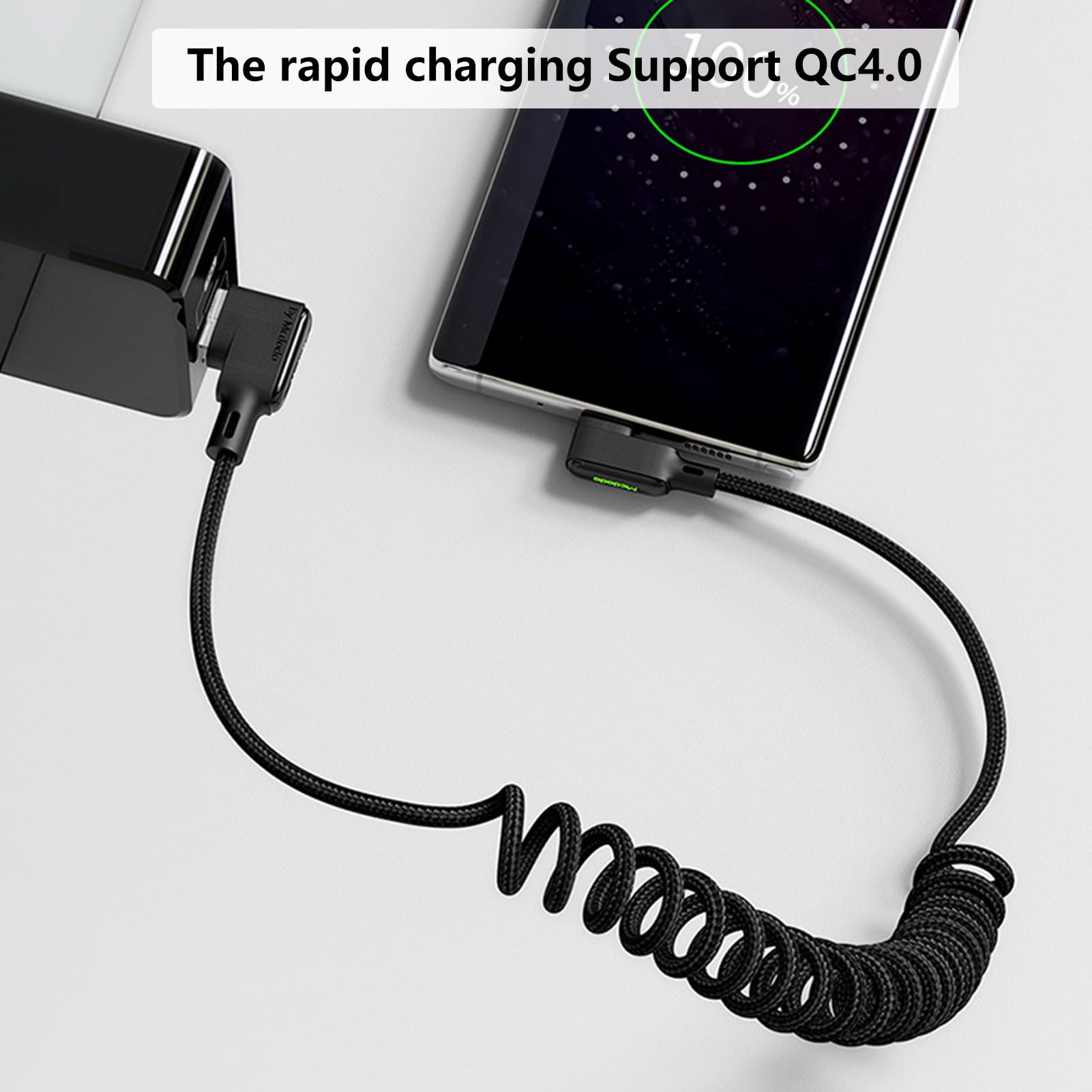 Charger Wire Spring Joernso Spring Charging Cable Double Elbow QC4.0 Quick Charging 3A ...