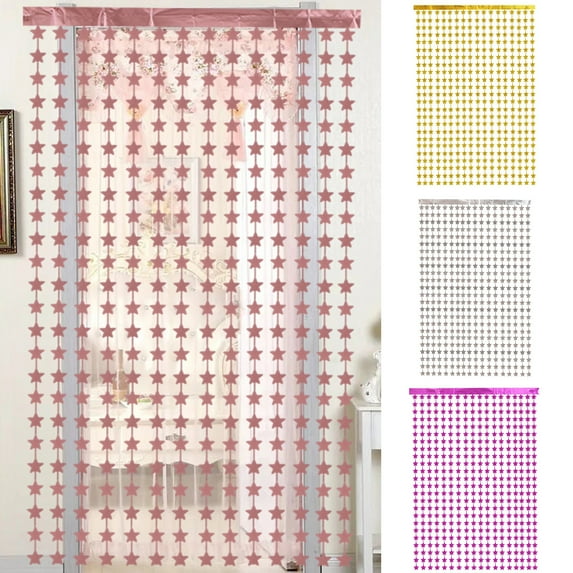 Joernso Star Door Curtain Metallic Shiny Self-adhesive 18 Tassels Scene Layout Independence Day Party Five Pointed Star Garland Curtain Party Supplies