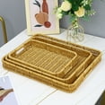 thumbnail image 1 of Joernso Storage Basket with Handle Manual Braided Faux Rattan Rectangle Shape Hollow Drainage Party Picnic Fruit Snacks Bread Serving Tray Coffee Table Organizer, 1 of 7