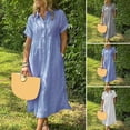 thumbnail image 1 of Joernso Striped Lapel Button Down Shirt Dress with Pockets Summer Casual Short Sleeve A-line Long Shift Beach Dress for Women, 1 of 8