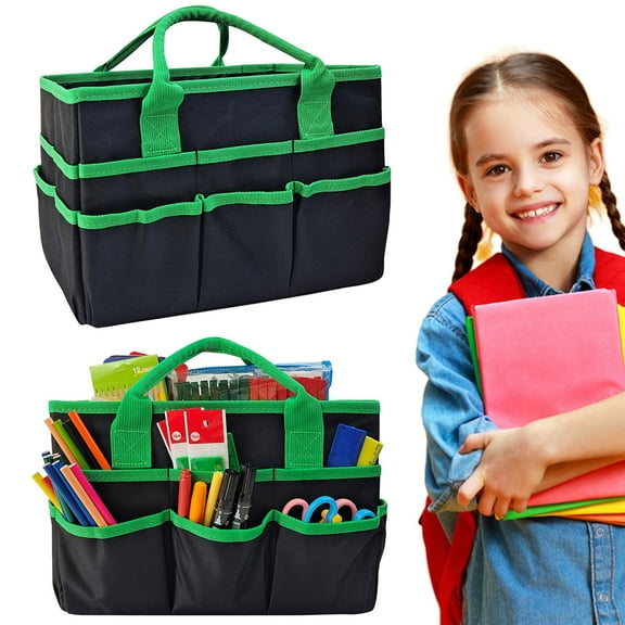 Joernso Student Stationery Bag 10 Pockets Large Capacity Great Load Bearing School Teacher Tote Bag Gardening Tools Stoarge Handbag Foldable Painter Outdoor Sketchbook Carrying Pouch