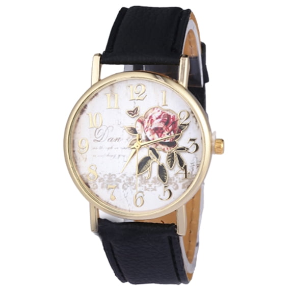 Joernso Stylish Women Rose Pattern Watch Classic Round Dial Faux Leather Strap Accurate Quartz Movement Wrist Watch Birthday Anniversary Gift