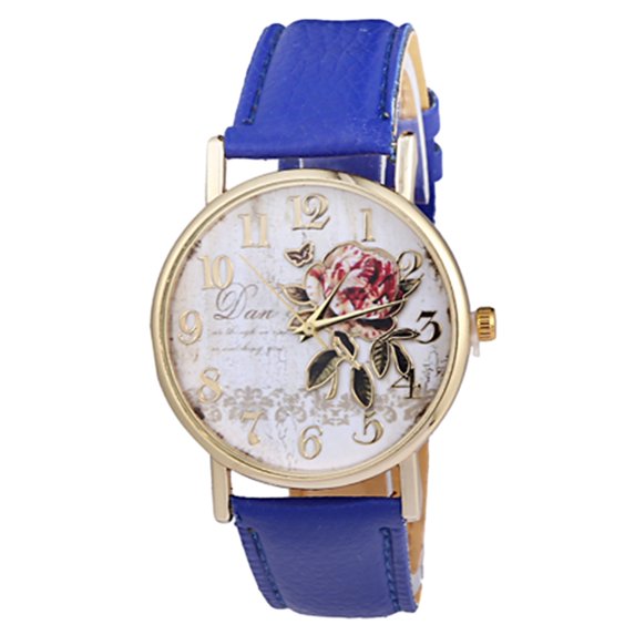 Joernso Stylish Women Rose Pattern Watch Classic Round Dial Faux Leather Strap Accurate Quartz Movement Wrist Watch Birthday Anniversary Gift
