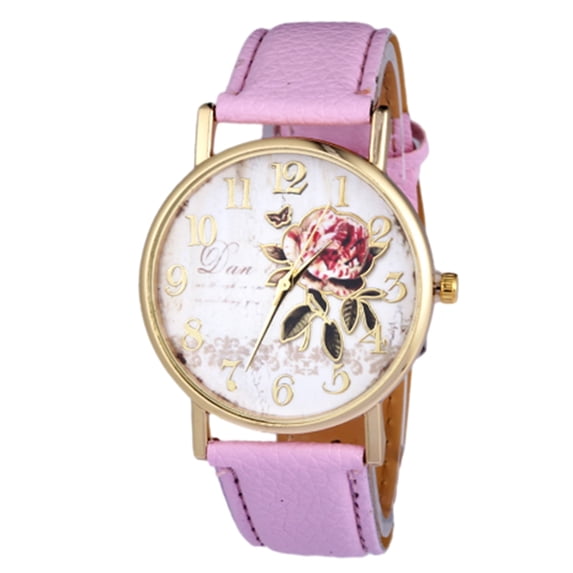 Joernso Stylish Women Rose Pattern Watch Classic Round Dial Faux Leather Strap Accurate Quartz Movement Wrist Watch Birthday Anniversary Gift