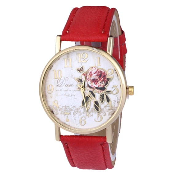 Joernso Stylish Women Rose Pattern Watch Classic Round Dial Faux Leather Strap Accurate Quartz Movement Wrist Watch Birthday Anniversary Gift