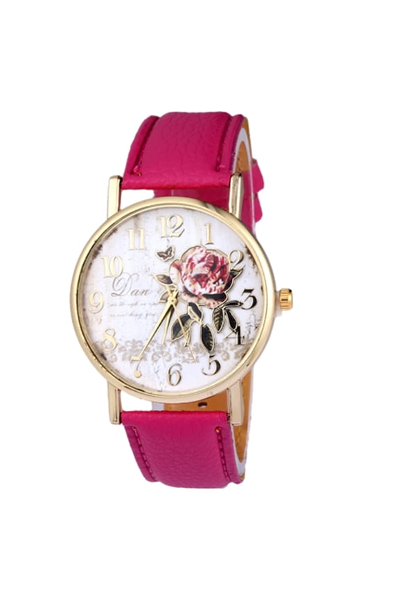 Stylish Women Rose Pattern Watch Classic Round Dial Faux Leather Strap Accurate Quartz Movement Wrist Watch Birthday Anniversary Gift