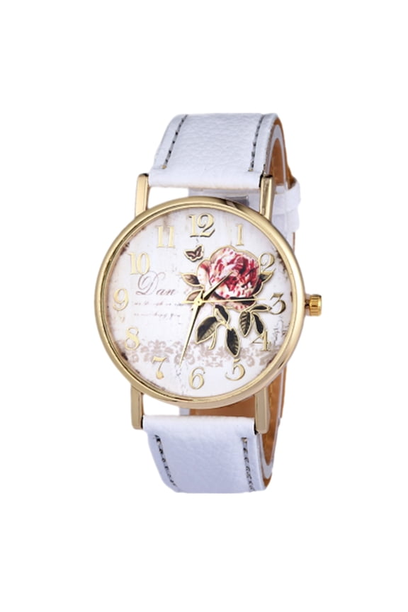 Stylish Women Rose Pattern Watch Classic Round Dial Faux Leather Strap Accurate Quartz Movement Wrist Watch Birthday Anniversary Gift