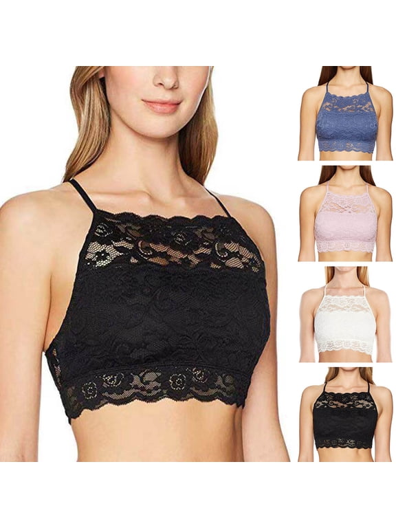 Summer Embroidery Flower Lace Tube Top Halter Backless Bandeau Bra Breathable Perspective Thin Women Underwear