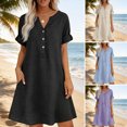 thumbnail image 1 of Joernso Summer Short Sleeve Dress for Women, Casual Button Up V Neck A-line Dress, Flowy Beach Vacation Sundress with Pockets, 1 of 7
