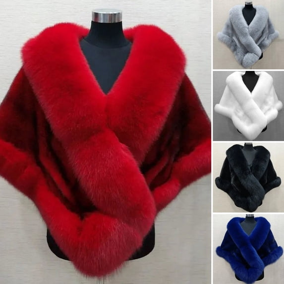 Joernso Thickened Warm Solid Color Fluffy Cape Coat Women Winter Faux Mink Fox Fur Shawl