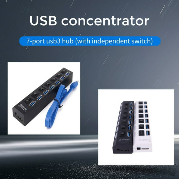 Joernso USB Hub with Switch Multi ABS 7 Ports USB3 0 Splitter Expander for Computer