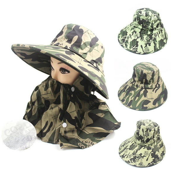 Joernso Unisex Camo Anti-UV Breathable Wide Brim Outdoor Fishing Hat with Face Neck Flap