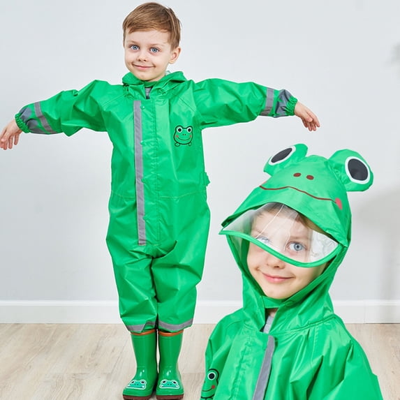 Joernso Unisex Kids 3D Cartoon Animal Reflective Strip Hooded Raincoat Poncho Coverall