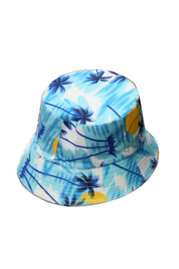 Unisex Solid Color Coconut Tree Flat Top Cotton Fisherman Sun Hat Bucket Cap