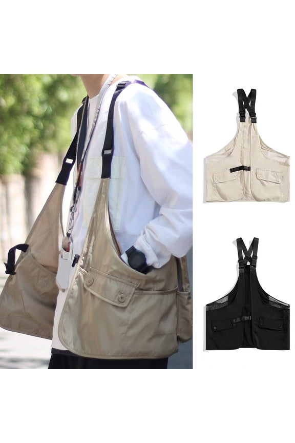 Unisex Summer Waistcoat Adjustable Straps Design Multi Big Pockets Chest Bag Hip-Hop Style Large-Capacity Storage Bag Vest Chest Pack Streetwear