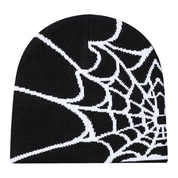 Joernso Unisex Winter Hat Spider Web Jacquard Knitted Dome Elastic Contrast Color Brimless Cold Weather Cap Cosplay Club Party Headwear