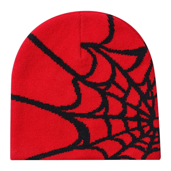 Joernso Unisex Winter Hat Spider Web Jacquard Knitted Dome Elastic Contrast Color Brimless Cold Weather Cap Cosplay Club Party Headwear
