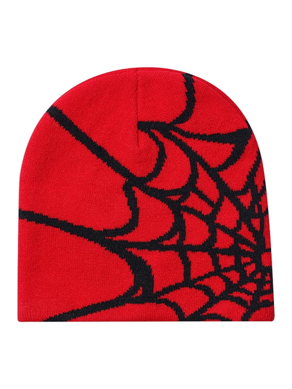 Unisex Winter Hat Spider Web Jacquard Knitted Dome Elastic Contrast Color Brimless Cold Weather Cap Cosplay Club Party Headwear