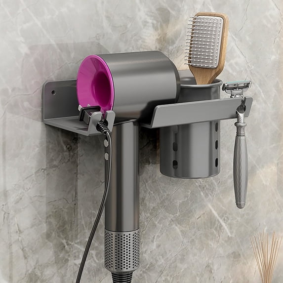 Joernso Universal Hair Dryer Holder Wall Mount Blow Dryer Hanger with Cord Organizer Self Adhesive Hair Care Tool Rack for Bathroom Cabinet