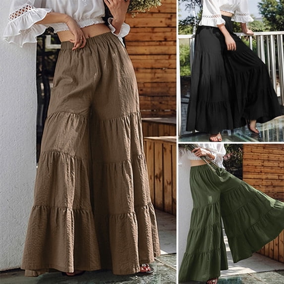 Joernso Vintage Trousers Skirt Ankle-length Sliced Craft Women Wide Leg Pants Layered Skirt for Outdoor