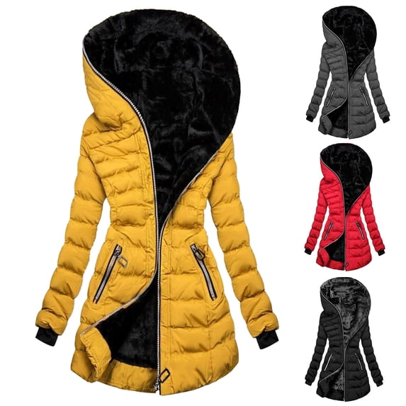 Joernso Winter Coat Solid Color Zipper Closure Slim Waist Hooded Quilted Women Overcoat for Outdoor