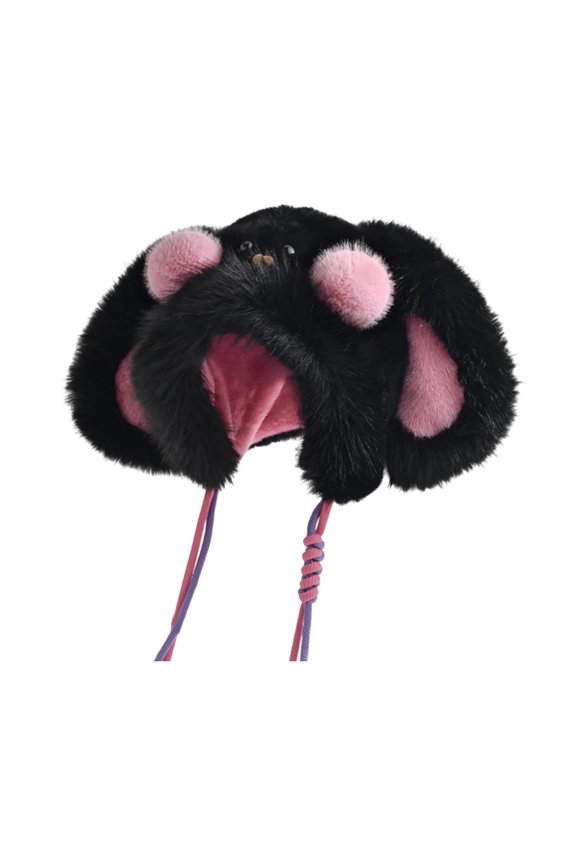 Winter Hat Rabbit Ear Decor Lace-up Elastic Warm Hat Winter Thickened Plush Windproof Lei Feng Hat Cold Weather Hat