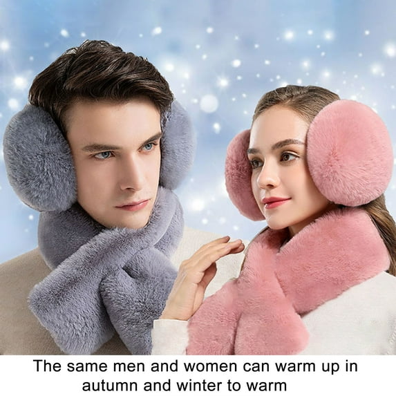 Joernso Winter Warm Earmuffs with Scarf Super Soft Ultra-Thick Windproof Solid Color Outdoor Women Plush Earmuffs Ear Warmer