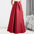 thumbnail image 1 of Joernso Women Autumn Faux Satin Maxi Skirt A-line Floor Length Solid Color High Waist Pockets Skirt Elegant Vintage Casual Oversized Long Robe Skirt, 1 of 8