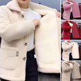 thumbnail image 1 of Joernso Women Autumn Winter Solid Color Jacket Coat Lapel Long Sleeve Thickened Imitation Lamb Wool Cardigan Single Breasted Outwear Streetwear, 1 of 8