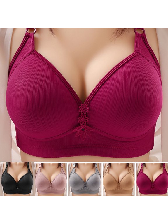 Women Bra Solid Color Push Up Anti-snagging Wireless Padded Soft Breathable Adjustable Strap Striped Texture Mother Breast Support Brassiere