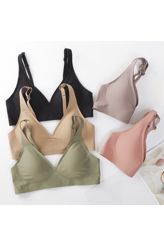 Women Bra Wireless 1/2 Cup Adjustable Straps Comfortable Supportive Underwear Candy Color Seamless Three-Row Buckle Bra