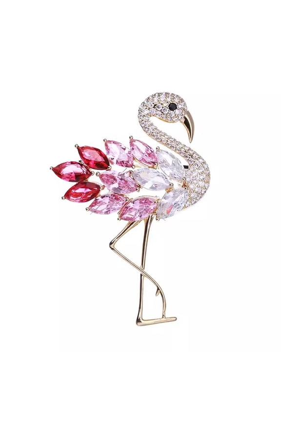 Women Brooch Flamingo Shape Rhinestone Decor Anti-slip Wear-resistant Suit Coat Collar Hat Scarf Decoration Clothes Pin Prom Party Garment Jewelry