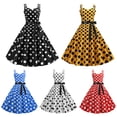 thumbnail image 1 of Joernso Women Dress Retro A-line Big Swing Tight High Waist Bow Decor Sleeveless V Neck Back Zipper Dot Print Contrast Color Party Wedding Prom Ball Gown Summer Midi Dress, 1 of 8