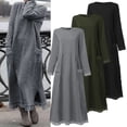 thumbnail image 1 of Joernso Women Fall Spring Dress with Pockets Loose Long Sleeves Slit Hem Pure Color Plus Size Knitted Lace Trim Daily Wear Maxi Dress, 1 of 7