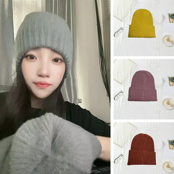 Joernso Women Fall Winter Hat Knitted Solid Color High Elastic Dome Anti-slip Regular Fit Soft Warm No Brim Windproof Warm Unisex Winter Cap Adult Beanie